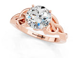 Rose gold Round Cut Moissanite Solitaire Celtic Knot Ring with Four-Prong Setting_13