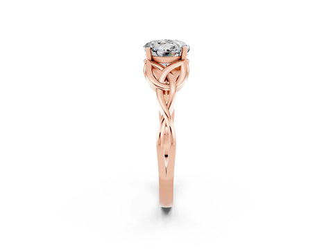 Rose gold Round Cut Moissanite Solitaire Celtic Knot Ring with Four-Prong Setting_14