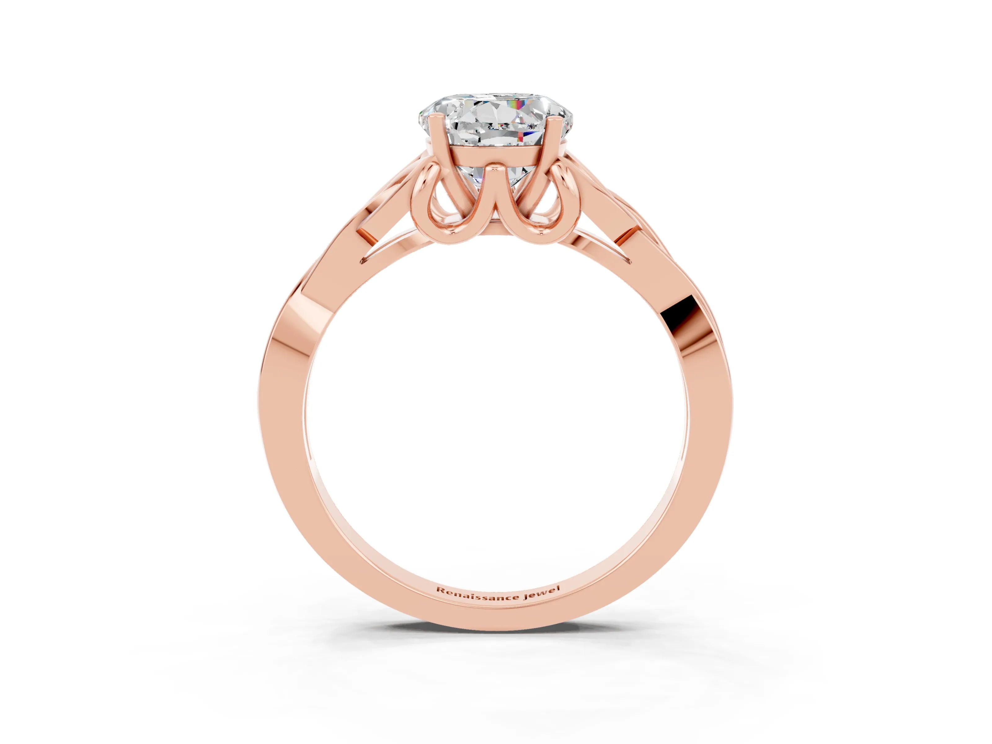 Rose gold Round Cut Moissanite Solitaire Celtic Knot Ring with Four-Prong Setting_15