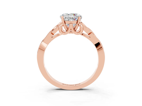 Rose gold Round Cut Moissanite Solitaire Celtic Knot Ring with Four-Prong Setting
