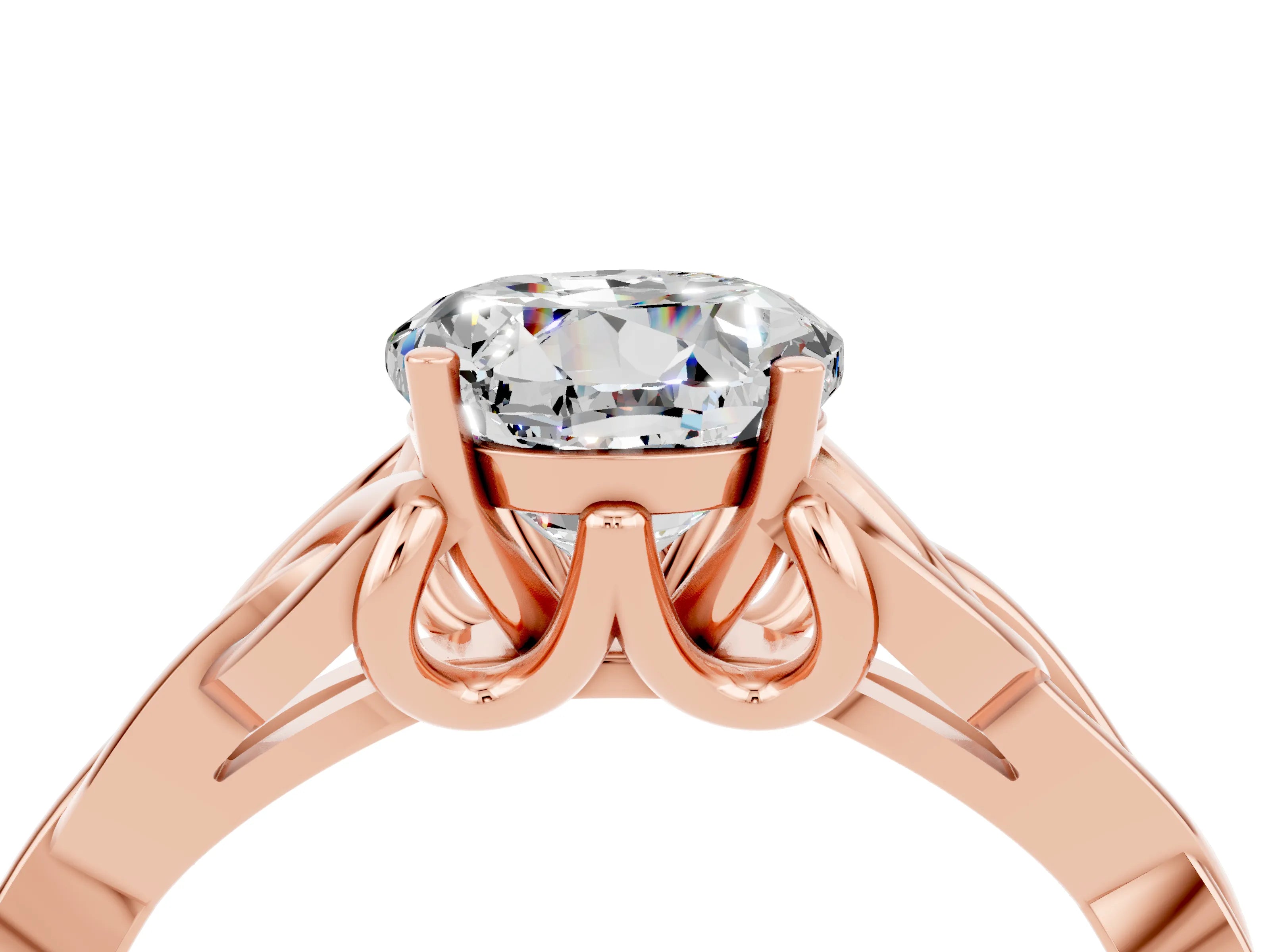 Rose gold Round Cut Moissanite Solitaire Celtic Knot Ring with Four-Prong Setting_16