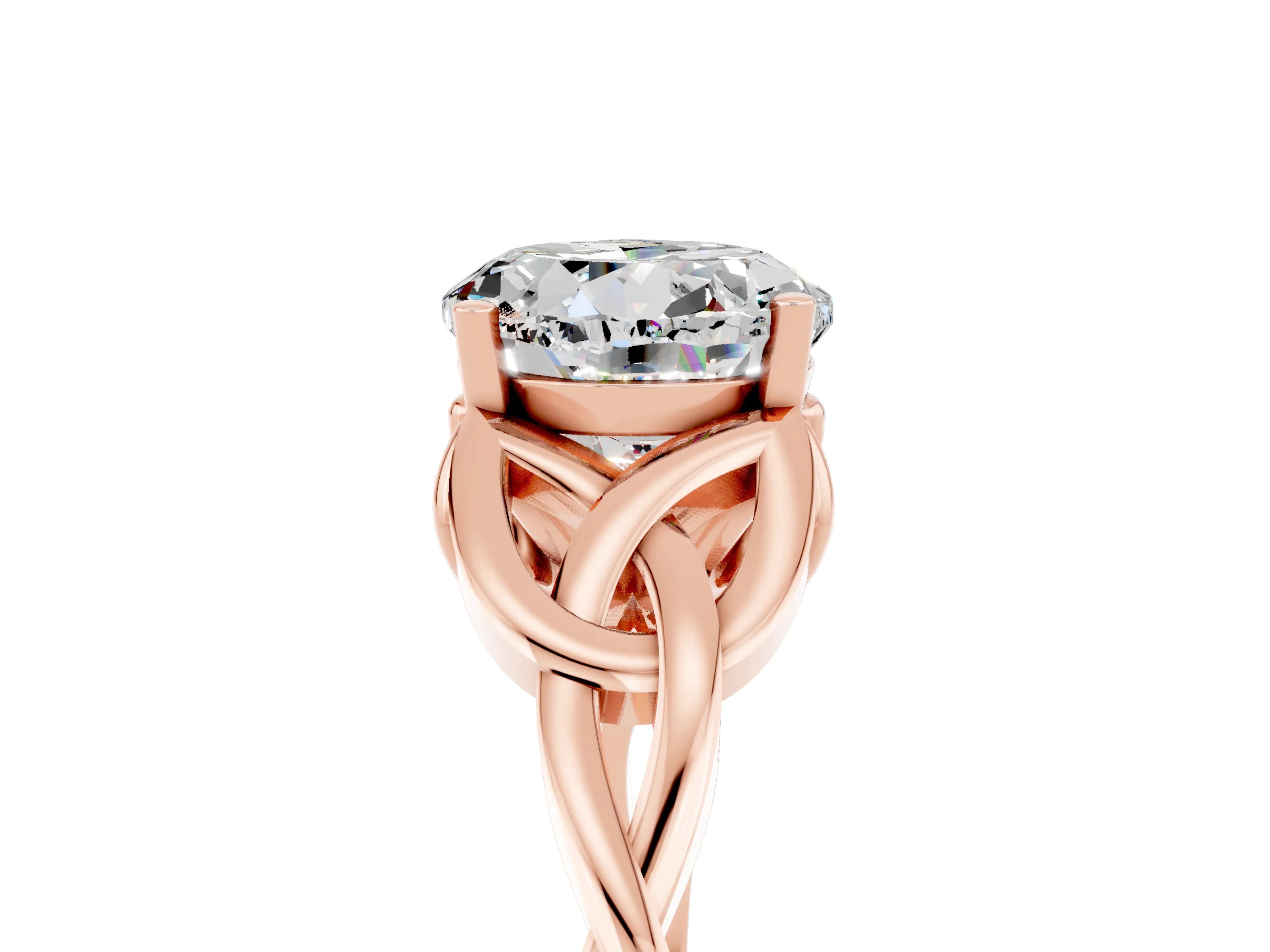 Rose gold Round Cut Moissanite Solitaire Celtic Knot Ring with Four-Prong Setting_17