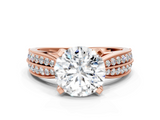 Rose gold Round Cut Moissanite   Solitaire Diamond Ring with Milgrain Pavé Band and Four-Prong Setting_35