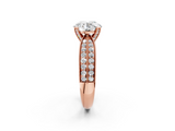Rose gold Round Cut Moissanite   Solitaire Diamond Ring with Milgrain Pavé Band and Four-Prong Setting_37