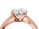 Rose gold Round Cut Moissanite   Solitaire Diamond Ring with Milgrain Pavé Band and Four-Prong Setting_39