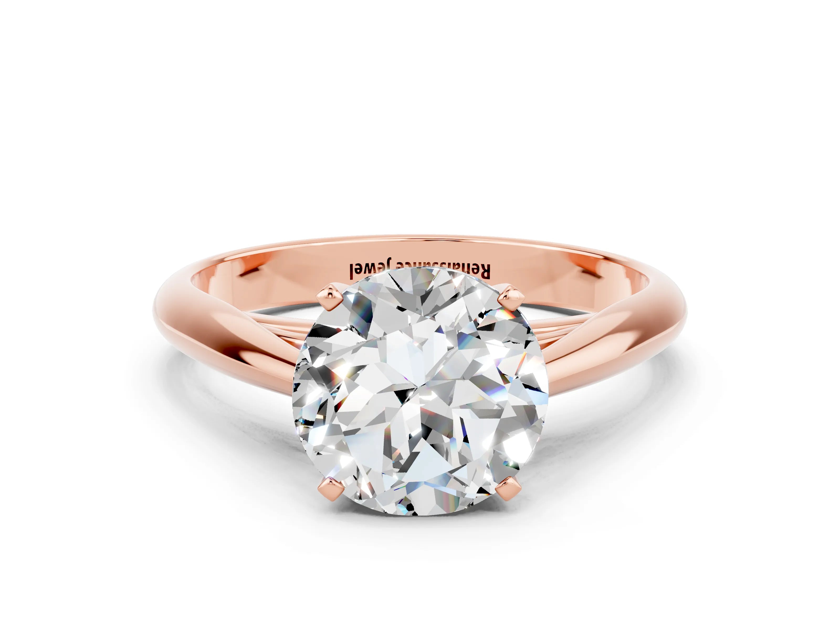 Rose gold Round Cut Moissanite Solitaire Engagement Ring with Cathedral Setting and Four-Prong Mount_12