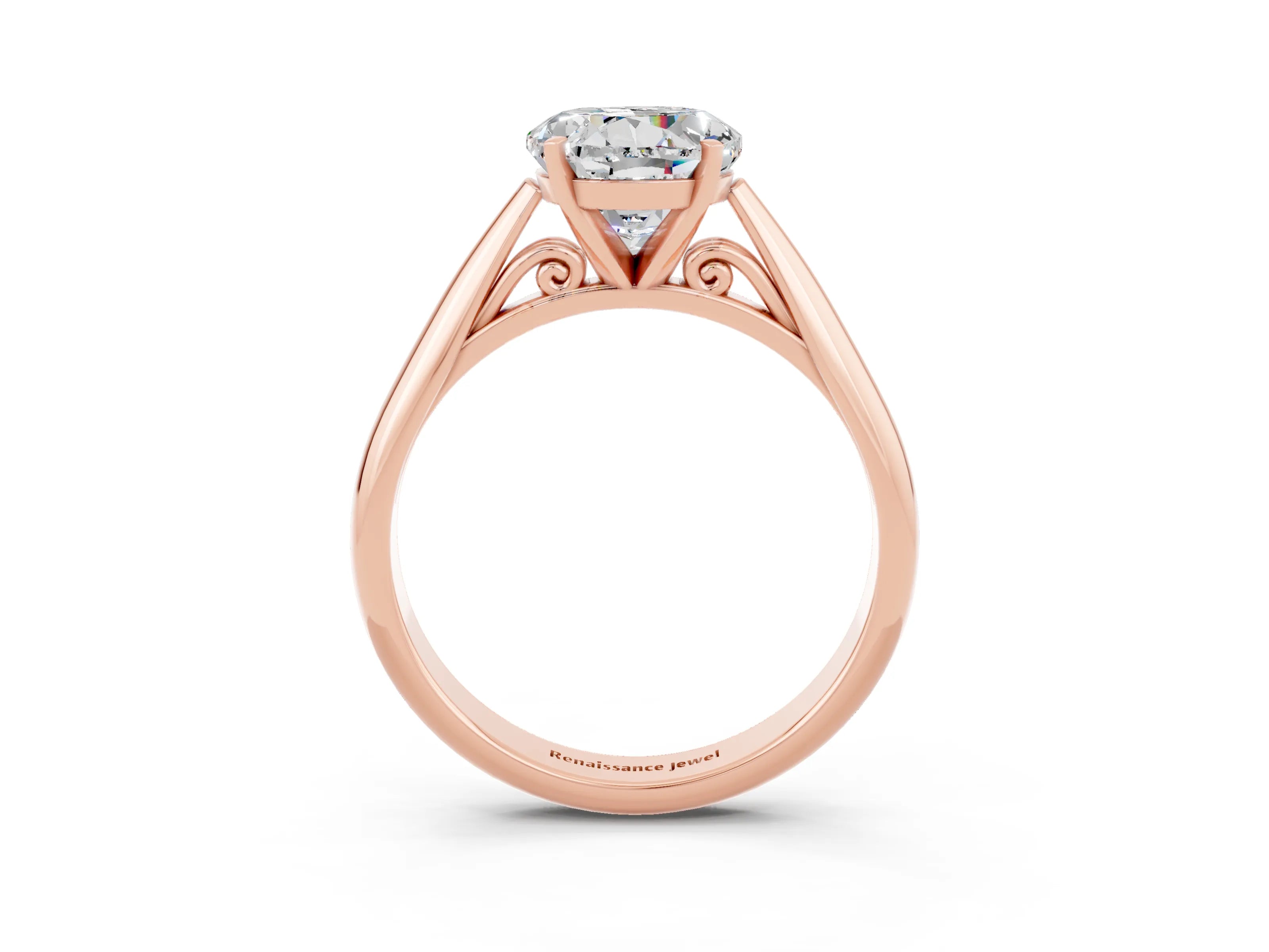 Rose gold Round Cut Moissanite Solitaire Engagement Ring with Cathedral Setting and Four-Prong Mount_15
