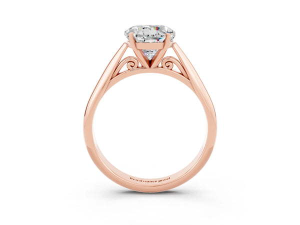 Rose gold Round Cut Moissanite Solitaire Engagement Ring with Cathedral Setting and Four-Prong Mount