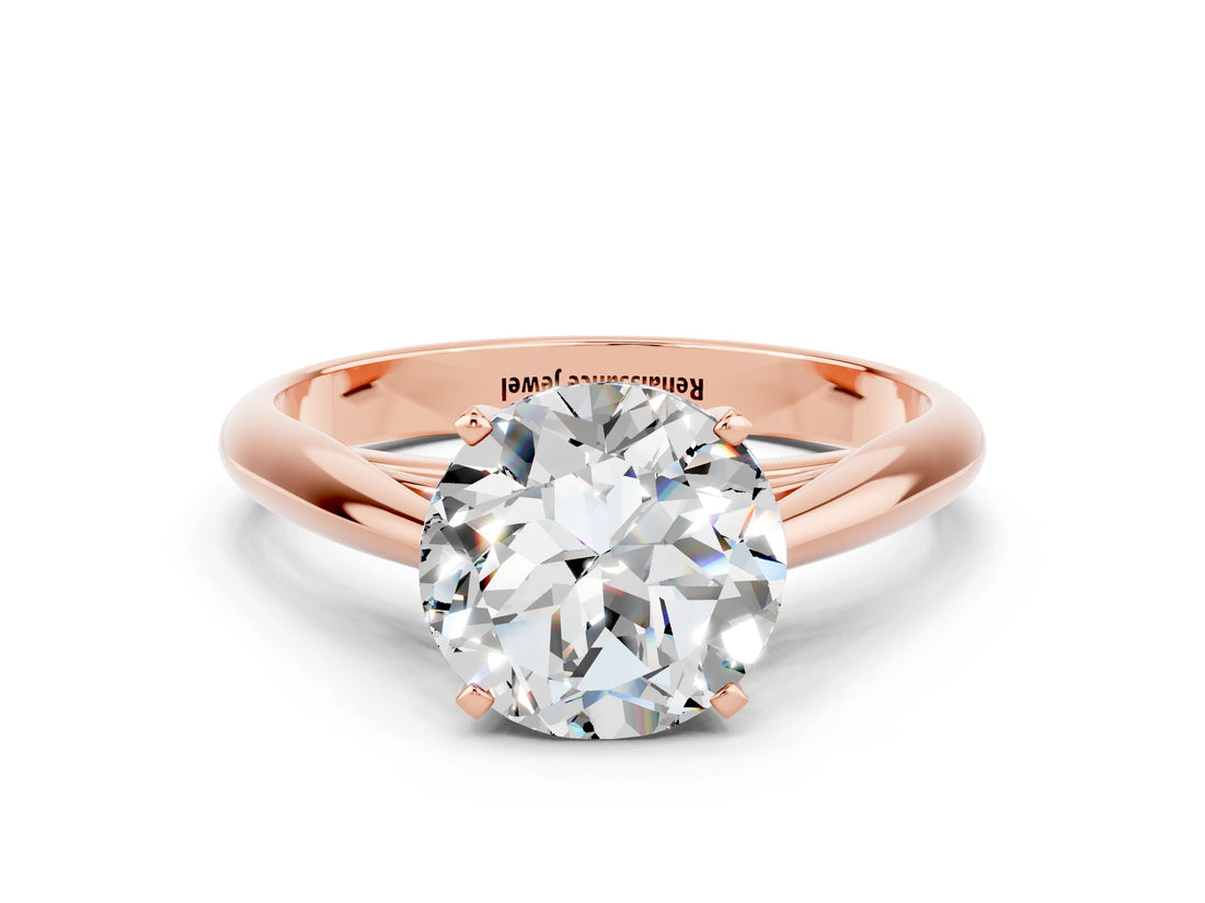 Rose gold Round Cut Moissanite Solitaire Engagement Ring with Cathedral Setting and Four-Prong Mount_78