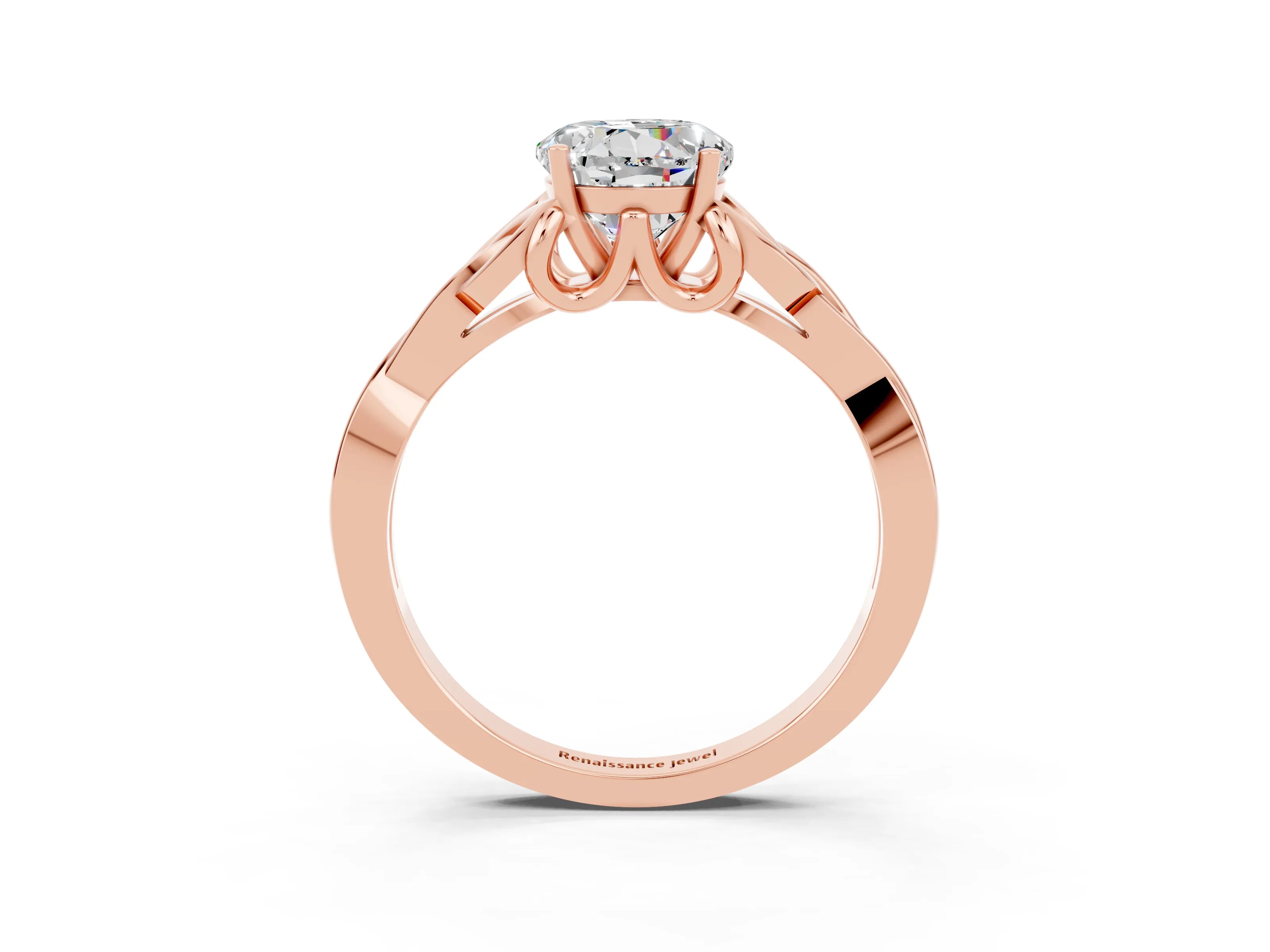 Rose gold Round Cut Moissanite Solitaire Engagement Ring with Celtic Knot Band and Four-Prong Setting_3