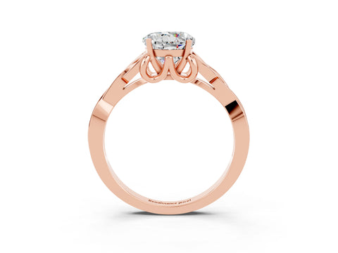 Rose gold Round Cut Moissanite Solitaire Engagement Ring with Celtic Knot Band and Four-Prong Setting_3