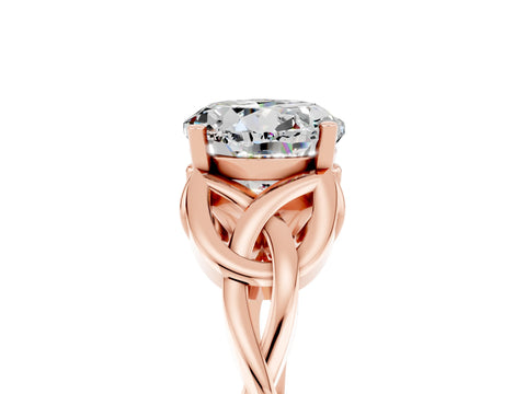 Rose gold Round Cut Moissanite Solitaire Engagement Ring with Celtic Knot Band and Four-Prong Setting_5