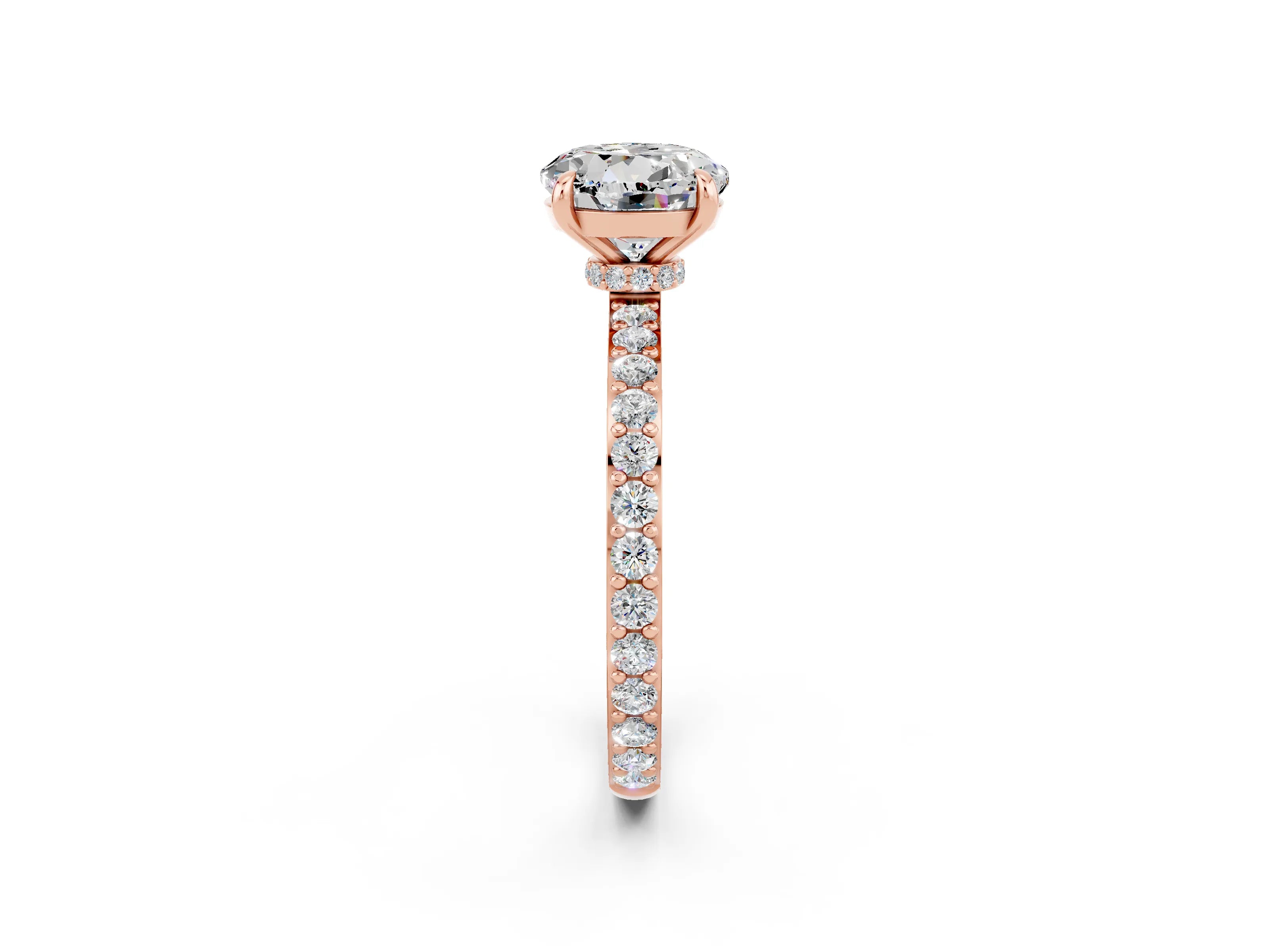 Rose gold Round Cut Moissanite Solitaire Engagement Ring with Pavé Band and Four-Prong Setting_2