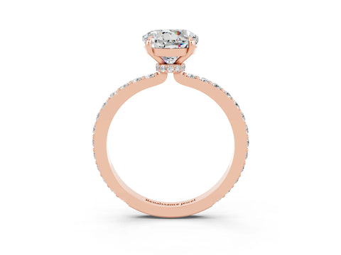 Rose gold Round Cut Moissanite Solitaire Engagement Ring with Pavé Band and Four-Prong Setting_3