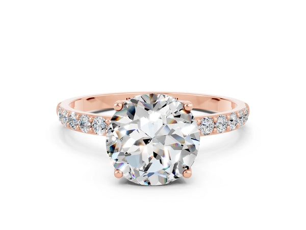 Rose gold Round Cut Moissanite Solitaire Engagement Ring with Round  Pavé Band and Prong Setting