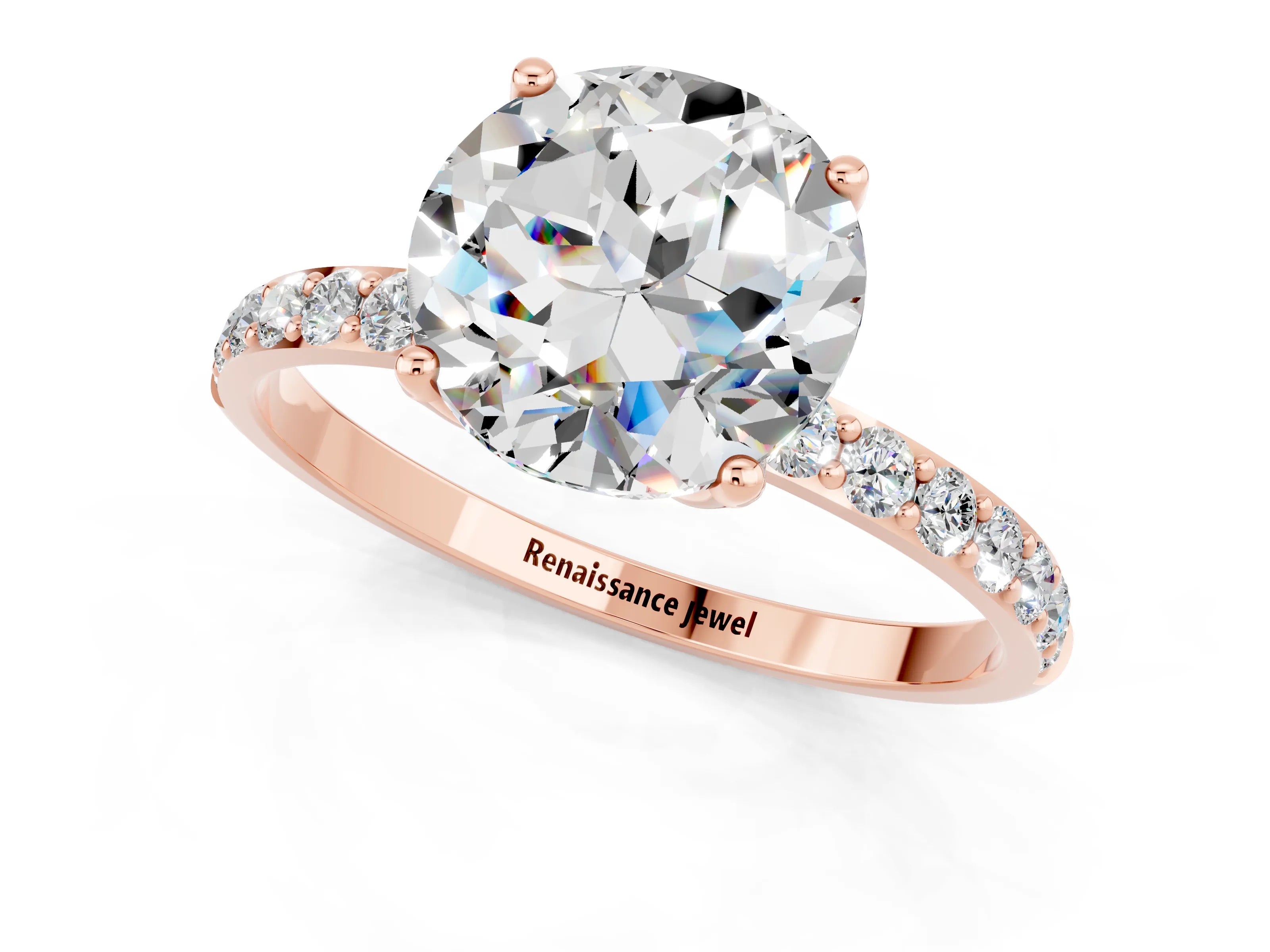 Rose gold Round Cut Moissanite Solitaire Engagement Ring with Pavé Band and Prong Setting_1