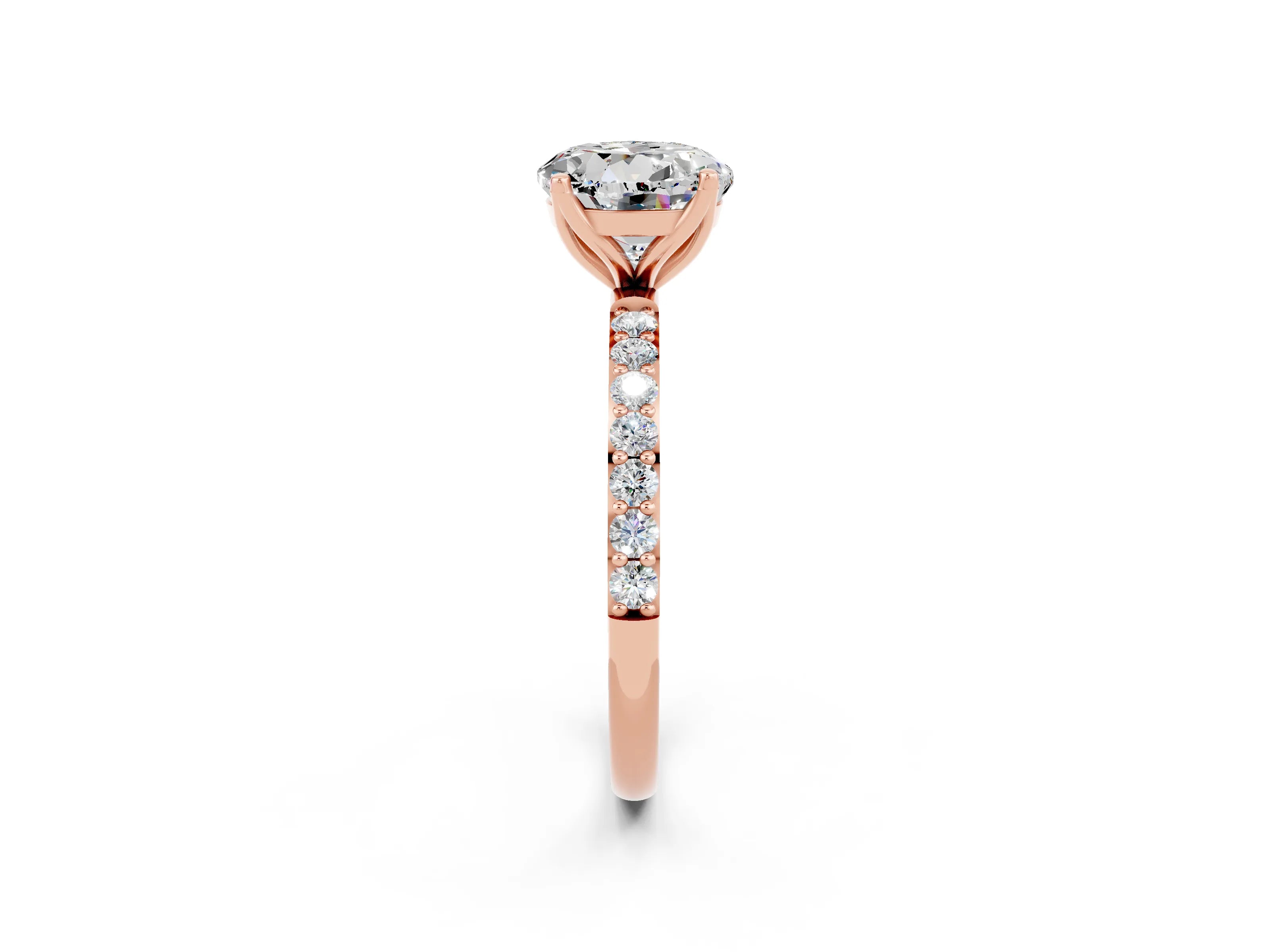 Rose gold Round Cut Moissanite Solitaire Engagement Ring with Pavé Band and Prong Setting_2
