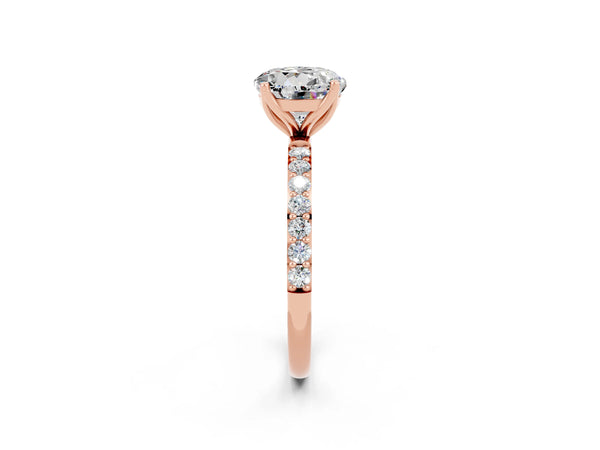 Rose gold Round Cut Moissanite Solitaire Engagement Ring with Round  Pavé Band and Prong Setting