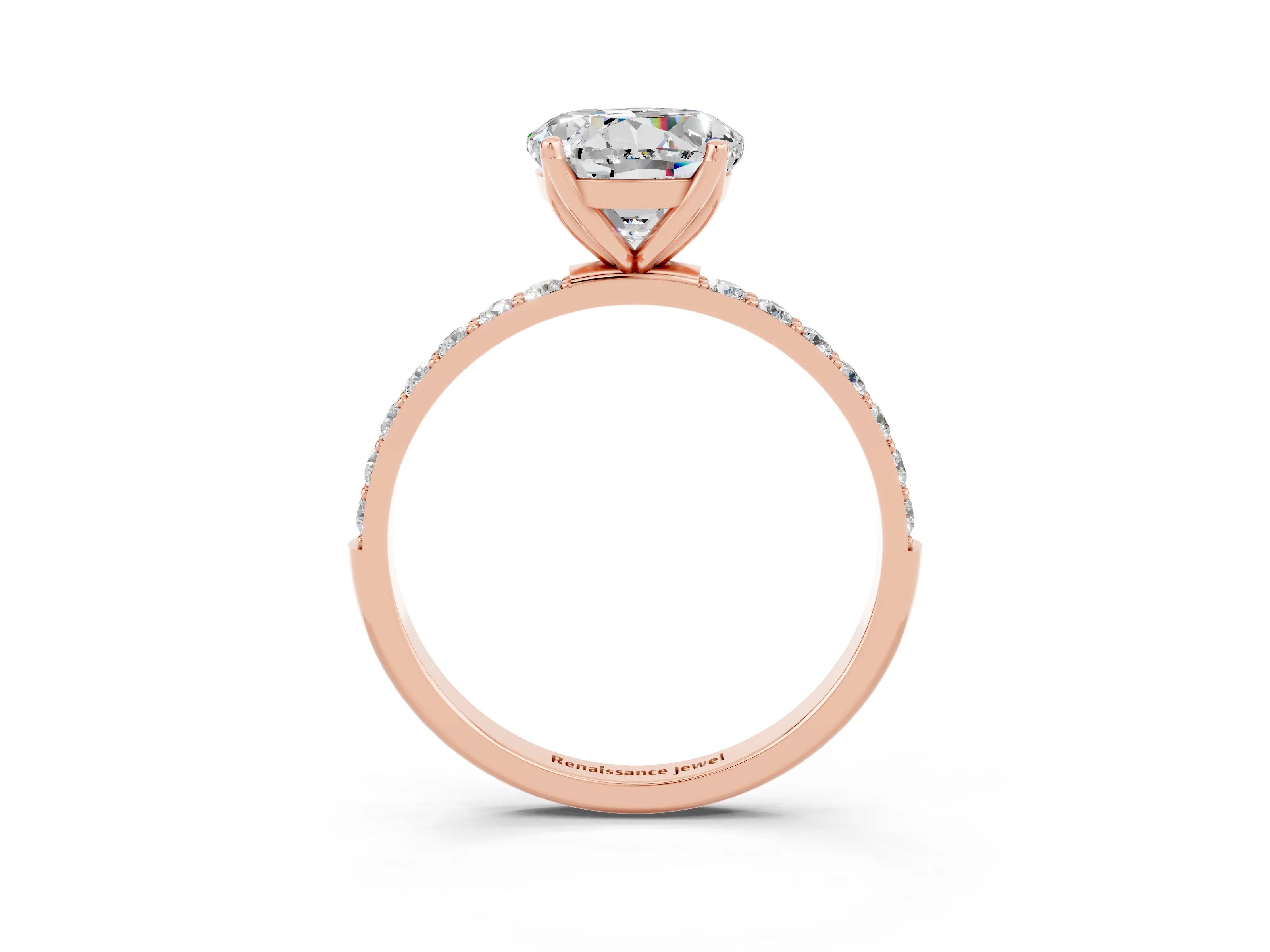 Rose gold Round Cut Moissanite Solitaire Engagement Ring with Pavé Band and Prong Setting_3