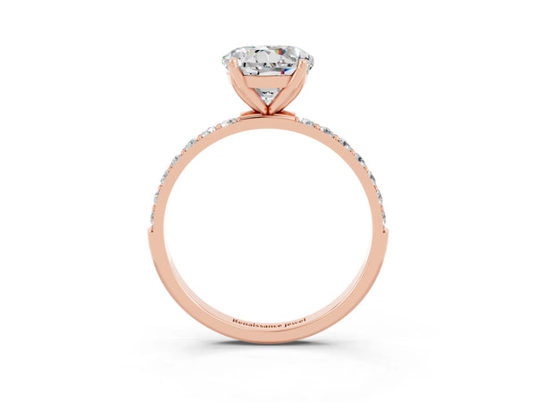 Rose gold Round Cut Moissanite Solitaire Engagement Ring with Round  Pavé Band and Prong Setting