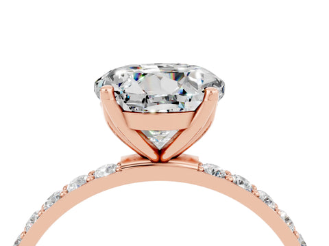 Rose gold Round Cut Moissanite Solitaire Engagement Ring with Pavé Band and Prong Setting_4