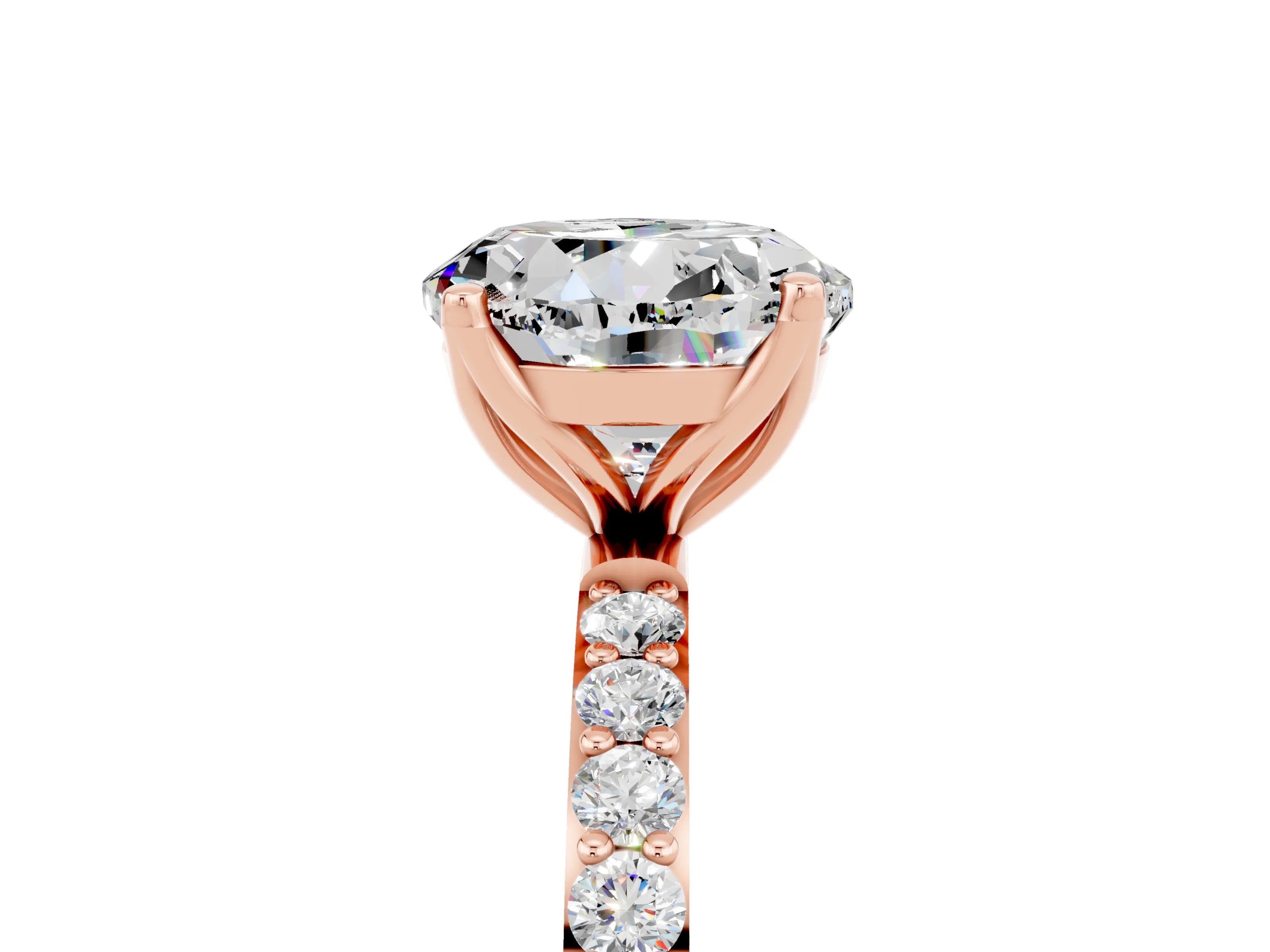 Rose gold Round Cut Moissanite Solitaire Engagement Ring with Pavé Band and Prong Setting_5