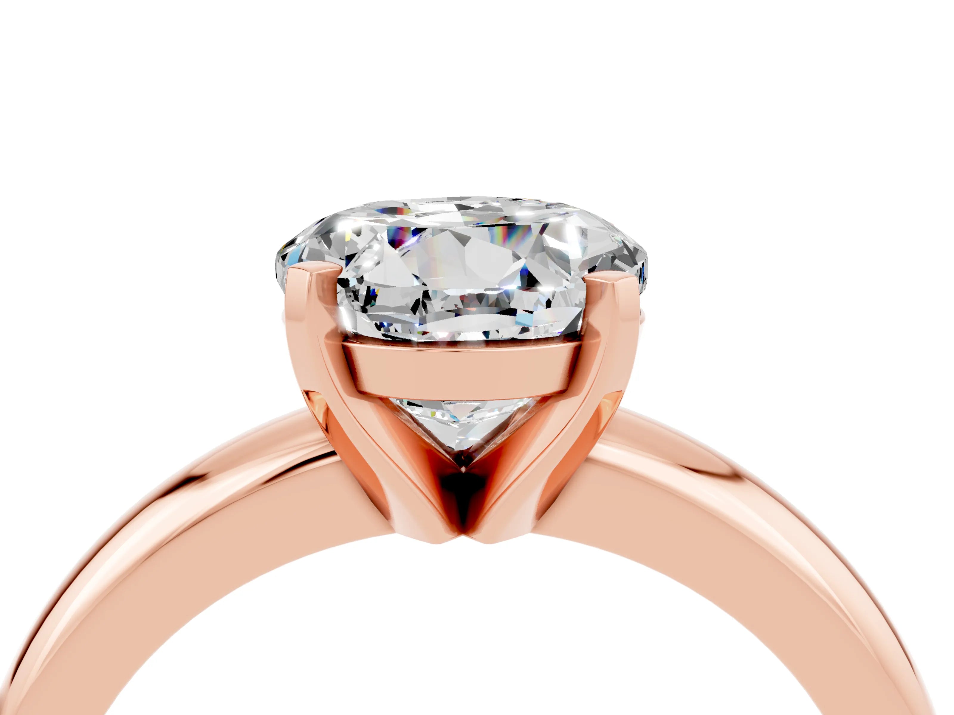 Rose gold Round Cut Moissanite Solitaire Engagement Ring with Round Band and Four-Prong Setting_4
