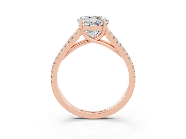 Rose gold Round Cut Moissanite Solitaire Engagement Ring with Split Shank Pavé Band
