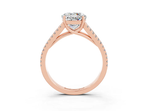 Rose gold Round Cut Moissanite Solitaire Engagement Ring with Split Shank Pavé Band_3