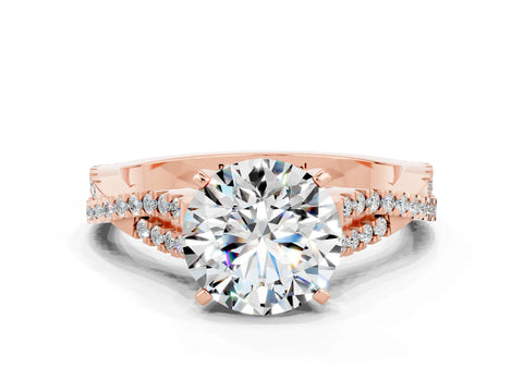 Rose gold Round Cut Moissanite Solitaire Engagement Ring with Twisted Pavé Band and Four-Prong Setting_12