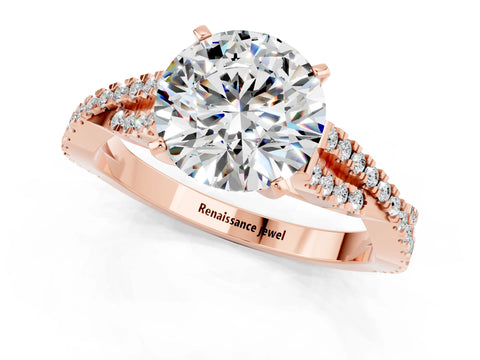 Rose gold Round Cut Moissanite Solitaire Engagement Ring with Twisted Pavé Band and Four-Prong Setting_13