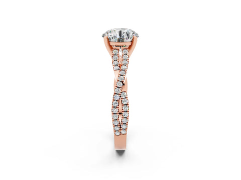 Rose gold Round Cut Moissanite Solitaire Engagement Ring with Twisted Pavé Band and Four-Prong Setting_14