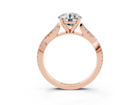 Rose gold Round Cut Moissanite Solitaire Engagement Ring with Twisted Pavé Band and Four-Prong Setting_15