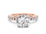 Rose gold Round Cut Moissanite Solitaire Pavé Band with Four-Prong Setting