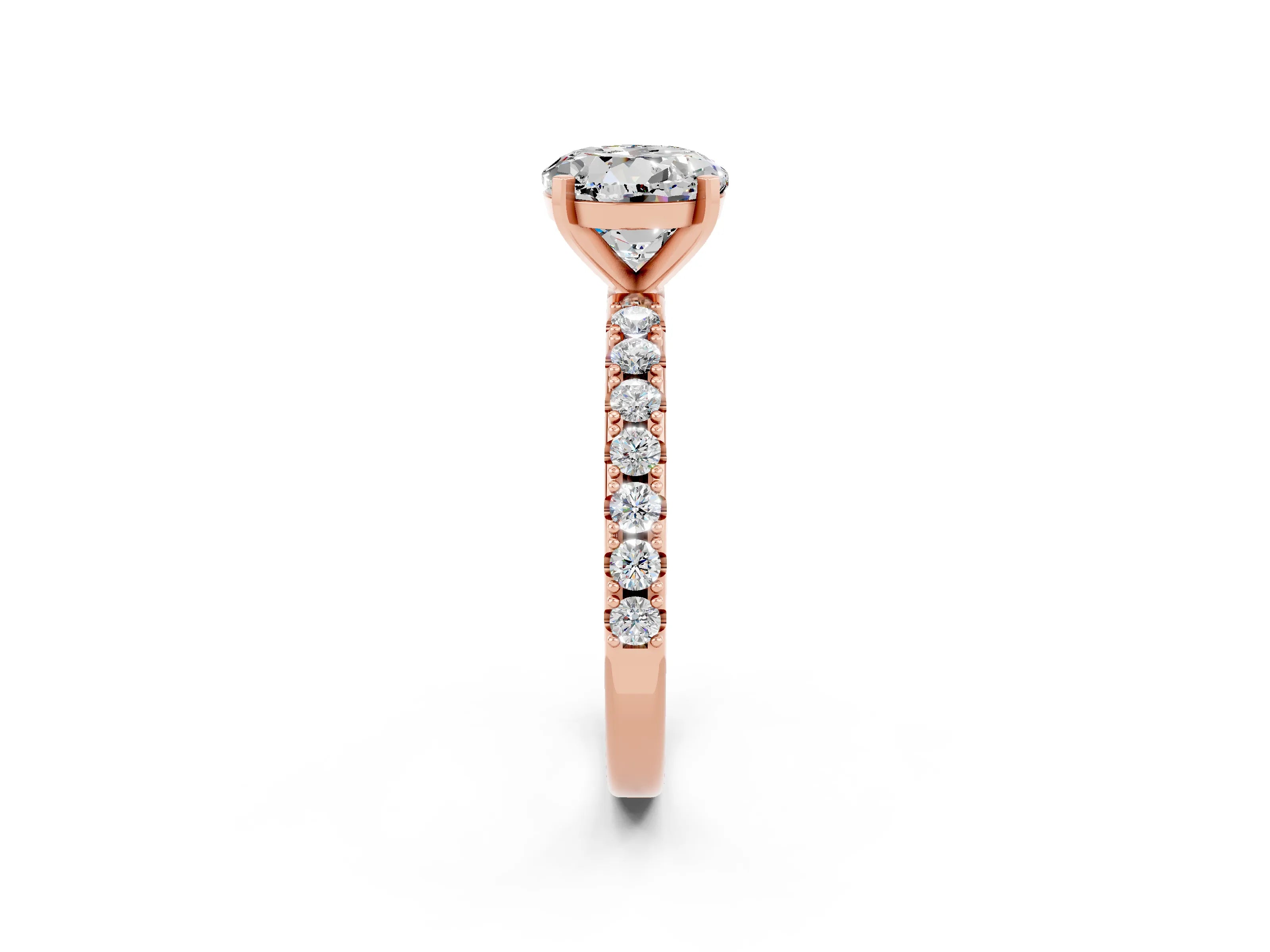 Rose gold Round Cut Moissanite Solitaire Pavé Band with Four-Prong Setting_2
