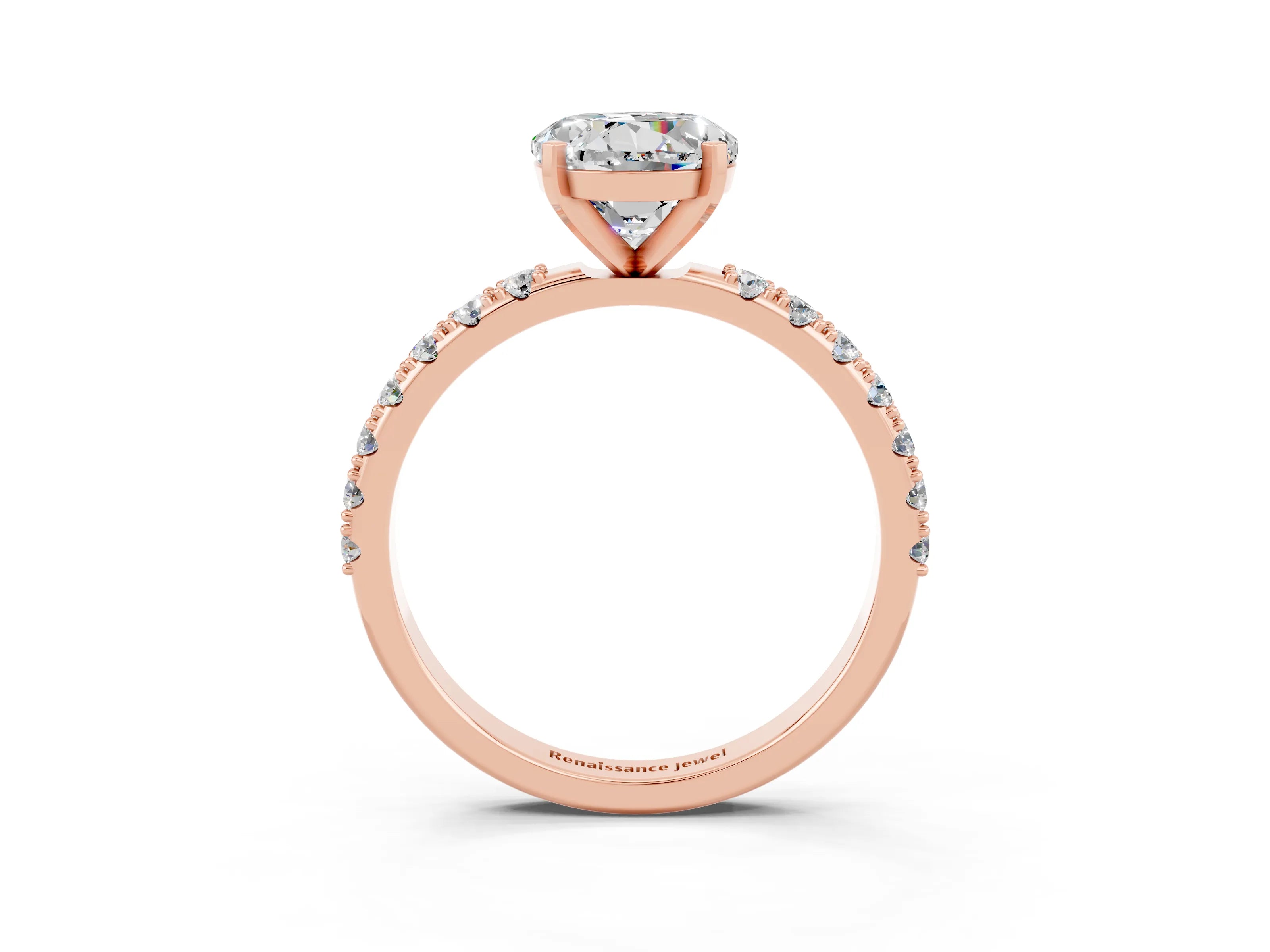 Rose gold Round Cut Moissanite Solitaire Pavé Band with Four-Prong Setting_3