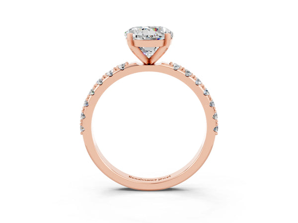 Rose gold Round Cut Moissanite Solitaire Pavé Band with Four-Prong Setting