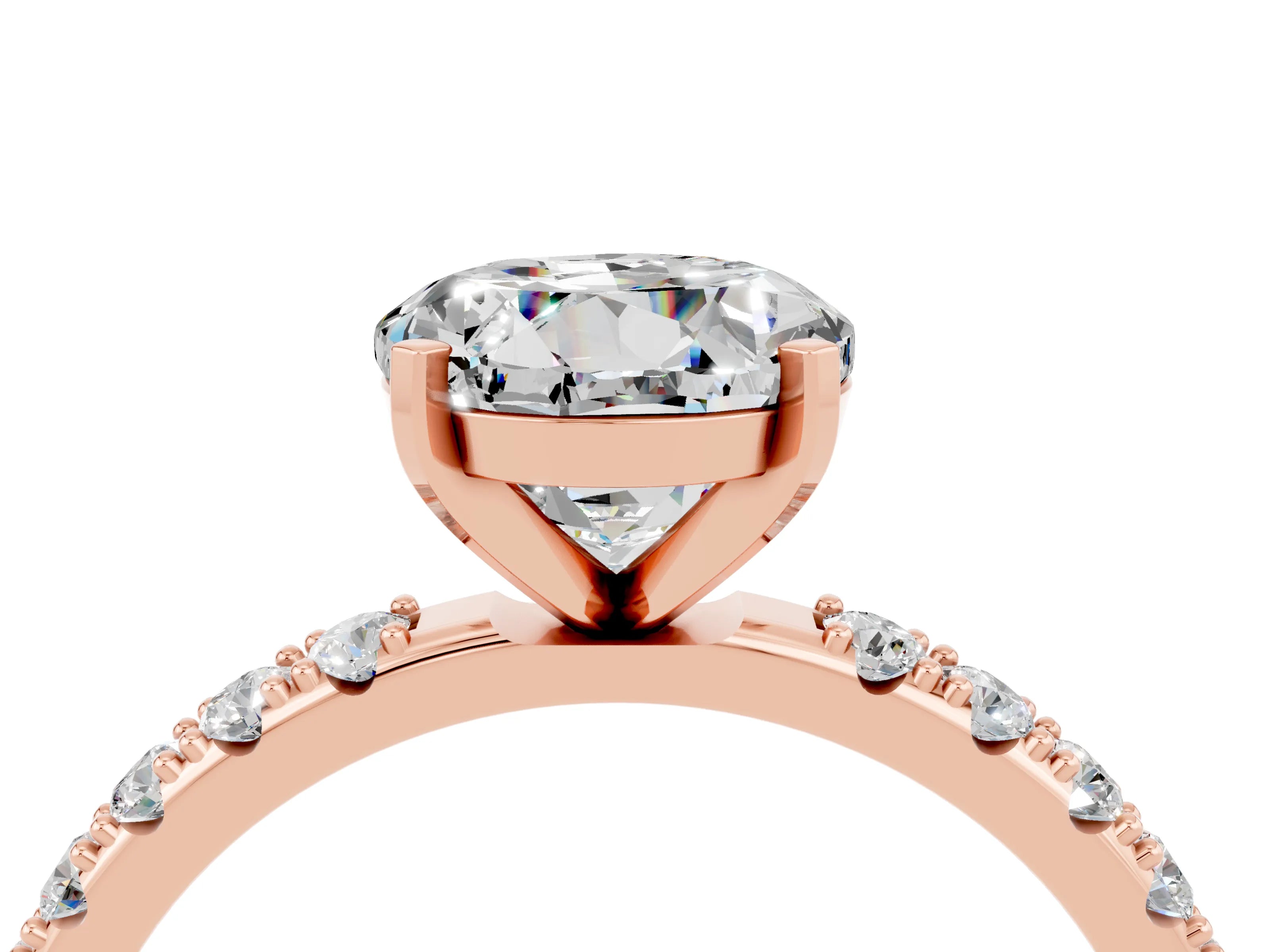 Rose gold Round Cut Moissanite Solitaire Pavé Band with Four-Prong Setting_4