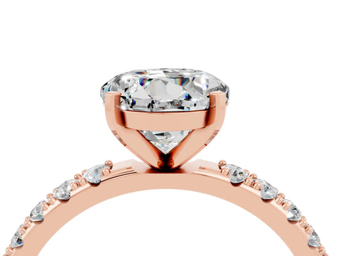 Rose gold Round Cut Moissanite Solitaire Pavé Band with Four-Prong Setting_4