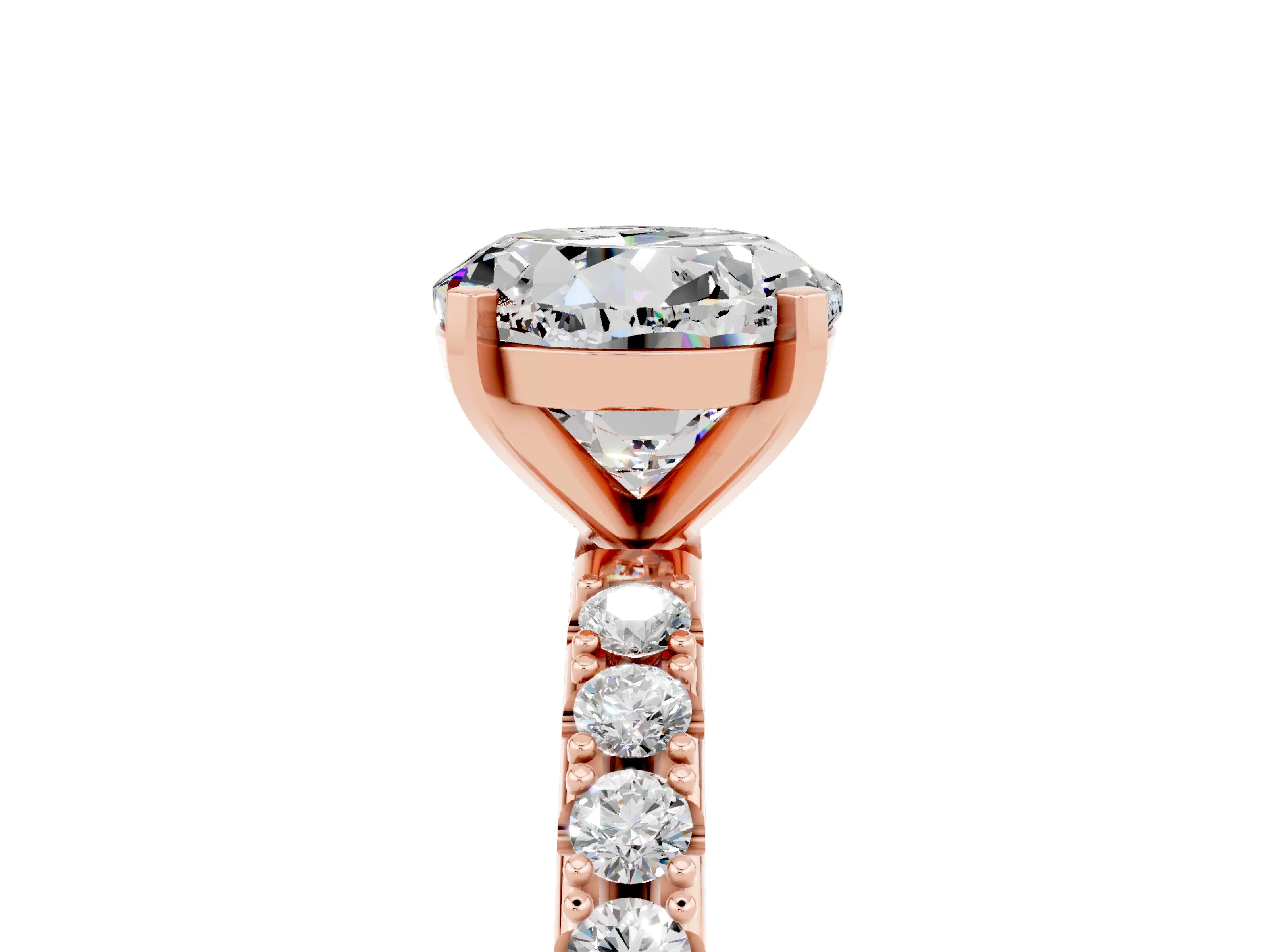 Rose gold Round Cut Moissanite Solitaire Pavé Band with Four-Prong Setting_5