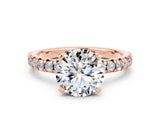 Rose gold Round Cut Moissanite Solitaire Pavé Engagement Ring with Round Band and Prong Setting_12