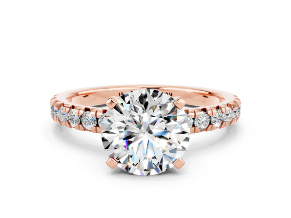 Rose gold Round Cut Moissanite Solitaire Pavé Engagement Ring with Round Band and Prong Setting