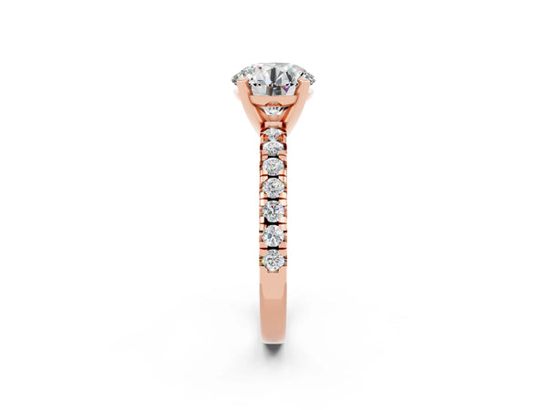 Rose gold Round Cut Moissanite Solitaire Pavé Engagement Ring with Round Band and Prong Setting