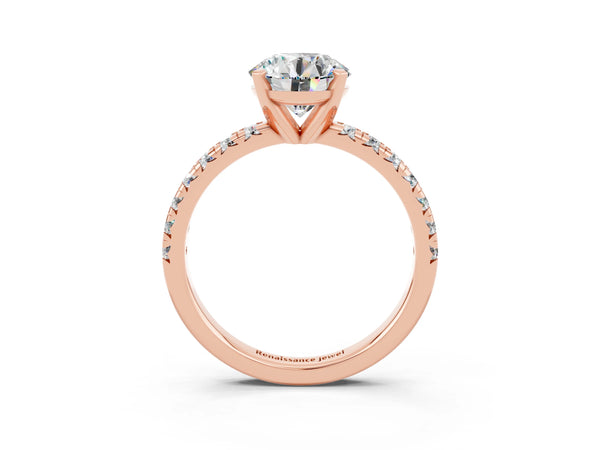 Rose gold Round Cut Moissanite Solitaire Pavé Engagement Ring with Round Band and Prong Setting