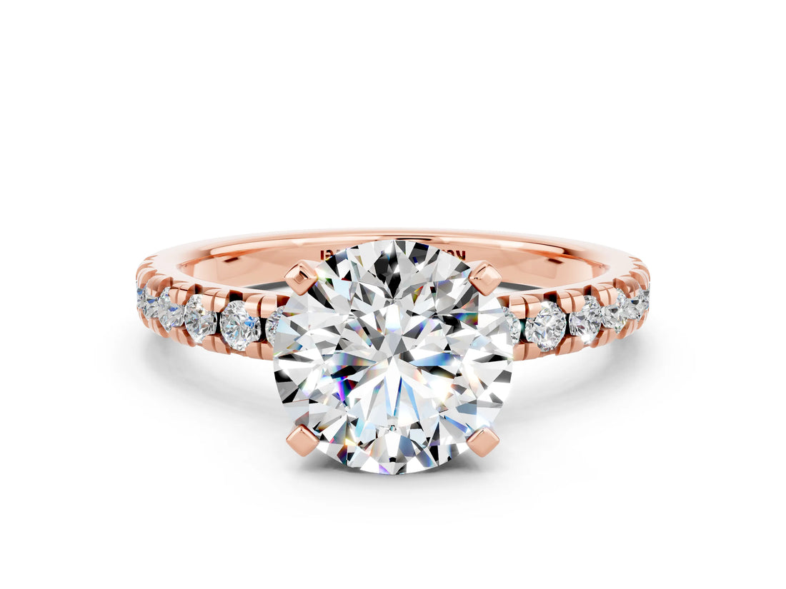 Rose gold Round Cut Moissanite Solitaire Pavé Engagement Ring with Round Band and Prong Setting_60