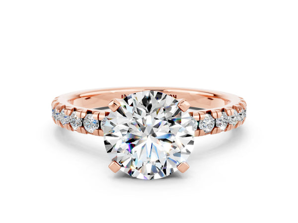 Rose gold Round Cut Moissanite Solitaire Pavé Engagement Ring with Round Band and Prong Setting