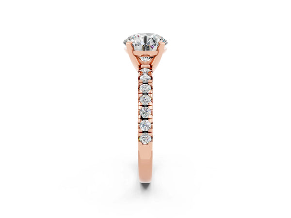 Rose gold Round Cut Moissanite Solitaire Pavé Engagement Ring with Round Band and Prong Setting