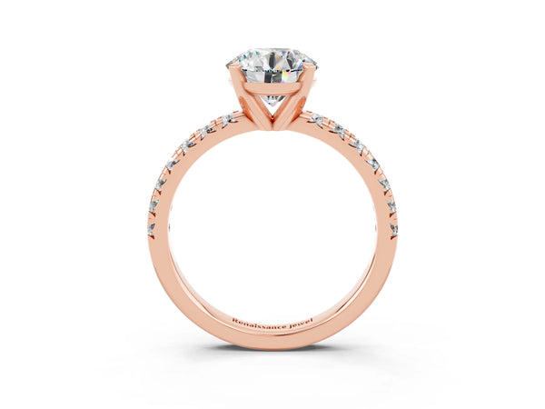 Rose gold Round Cut Moissanite Solitaire Pavé Engagement Ring with Round Band and Prong Setting