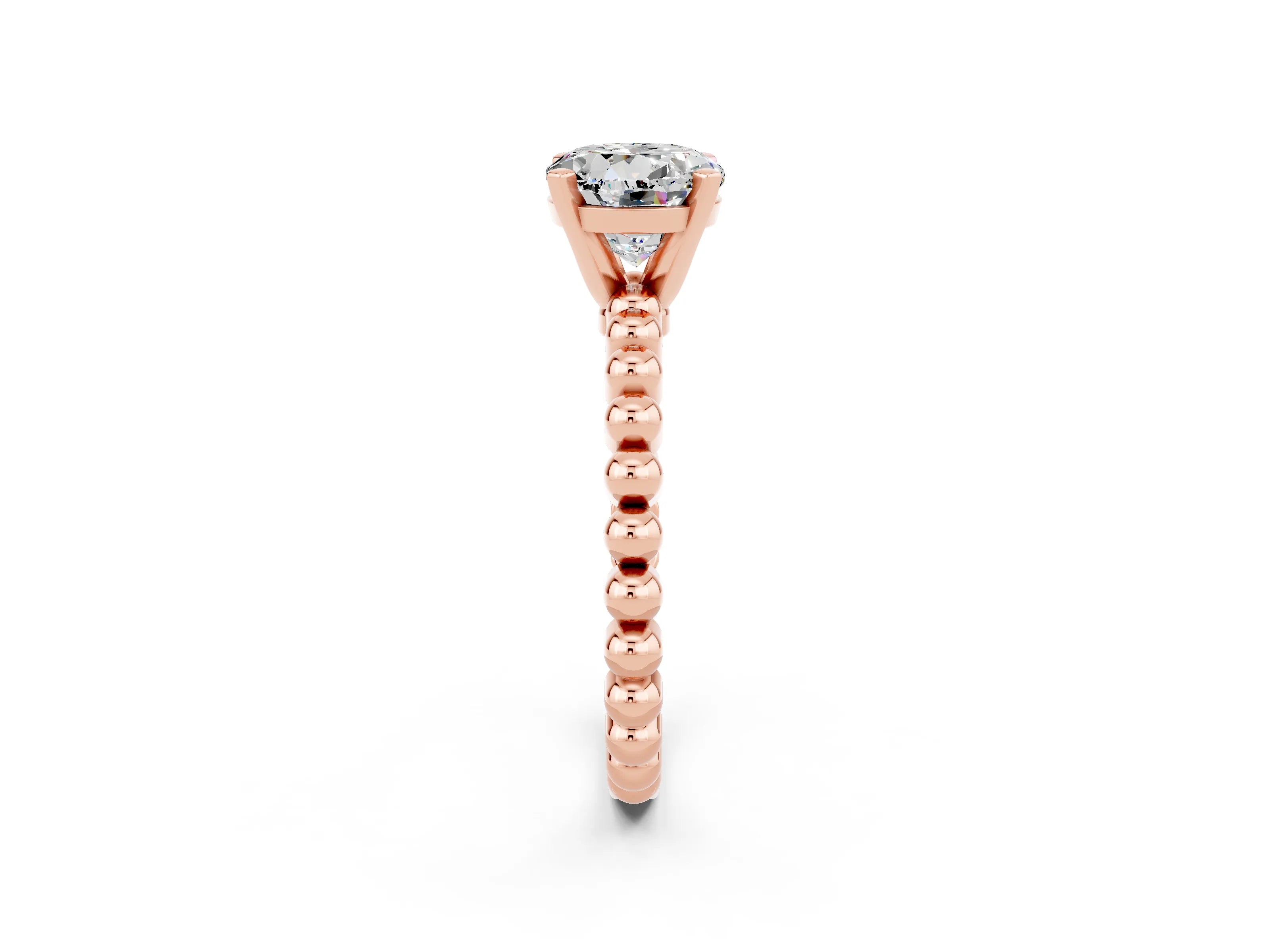 Rose gold Round Cut Moissanite Solitaire Ring with Beaded Band and Prong Setting_2