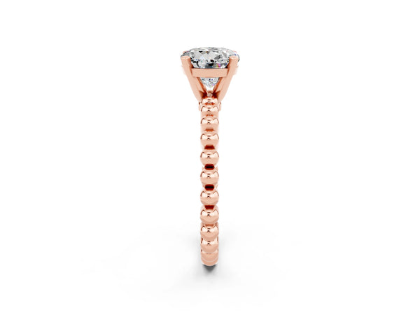Rose gold Round Cut Moissanite Solitaire Ring with Beaded Band and Prong Setting